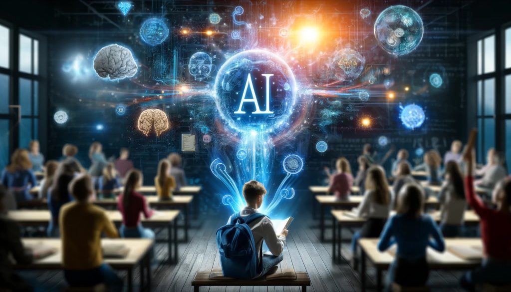 Estudiante interactuando con tecnología educativa IA