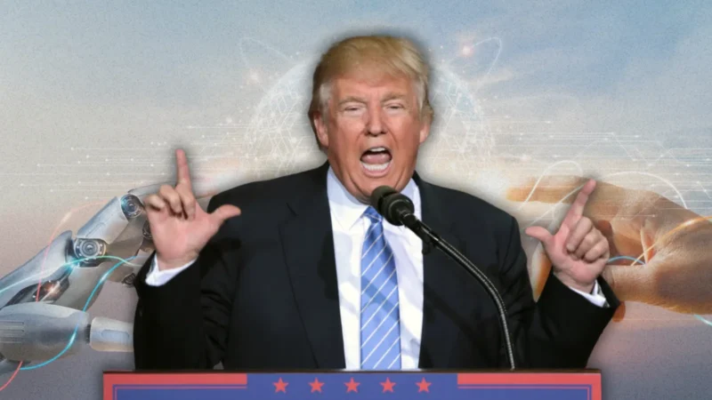 Trump irrumpe en evento de IA: llama “engaño” a frenar el desarrollo y Huang lo secunda